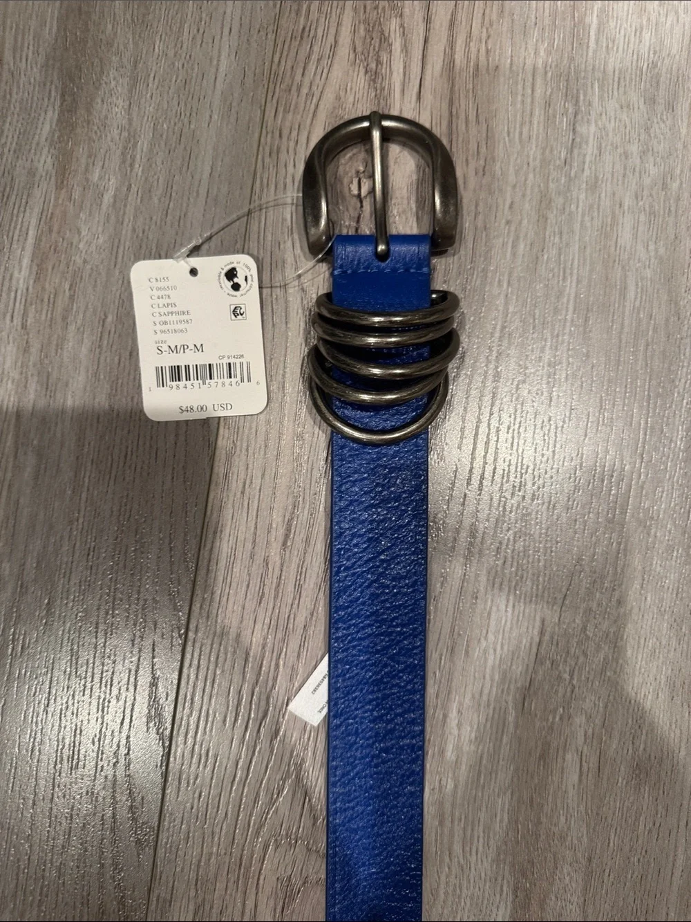 Free People Cobalt Blue Leather Belt with Gunmetal Rings